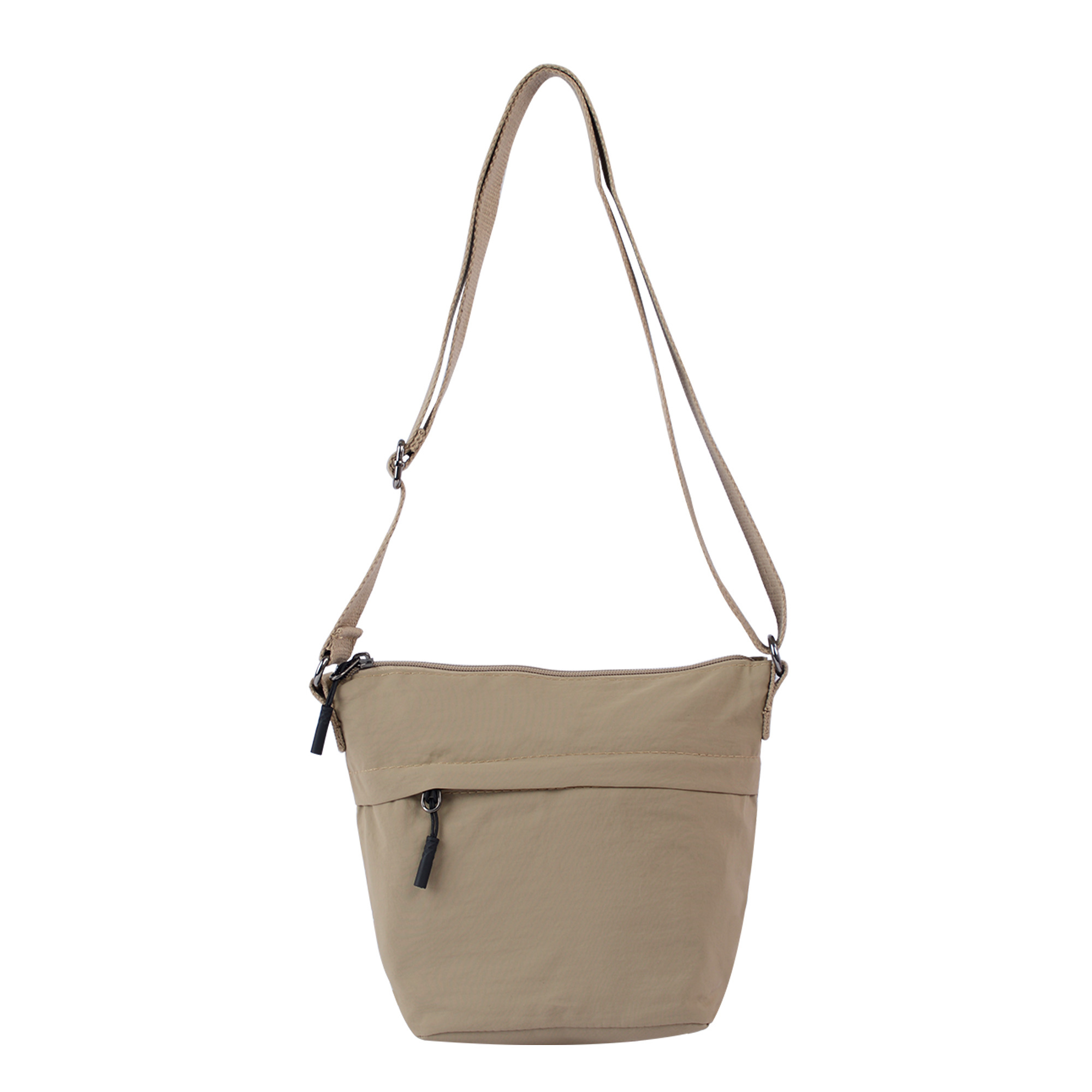 Beige Woven Drawstring Bucket Shoulder Bag