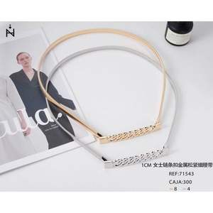 CITURONES Cinturón elástico de metal con hebilla de cadena para mujer, cinturón de moda ajustado de 1 cm para vestidos y conjuntos - Product Image 1