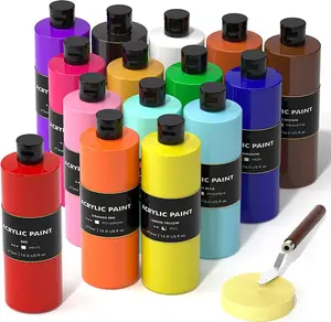 15 renk büyük şişe akrilik renk boya toptan akrilik boya güvenli toksik olmayan profesyonel akrilik boya