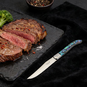 Ensemble de 6 couteaux à steak Laguiole dentelés et tranchants de 5 pouces en acier inoxydable, manche en véritable nacre, ambidextre, pour restaurant - Product Image 4