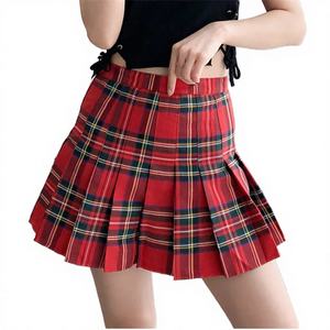 Jupe plissée à carreaux brodée respirante taille haute pour filles et femmes, costume de jeu de rôle uniforme japonais marron de bonne qualité, mini - Product Image 3