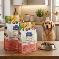 Sachet alimentaire pour animaux de compagnie en PE à fermeture éclair, imprimé sur mesure, à fond plat et à huit soudures latérales, pour aliments pour chiens crûs lyophilisés, vente en gros et stockage au détail
