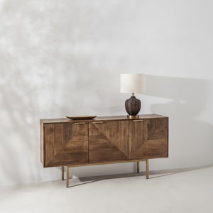 Aparador de Madera de Mango con Patrón de Prisma, Aparador de Madera de Mango, Aparador de Madera Maciza con Patas con Acabado en Latón - Product Image 1