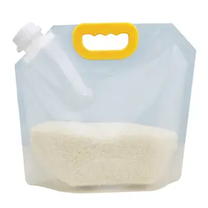 Wholesale Transparent Plastic Grain Storage Bag Moisture Proof 5kg 8kg Rice Handle Stand Up Pouch With Spout