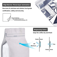 Sacs à café en gros, pochettes à café à fond plat et fermeture éclair haute barrière avec valve de décompression