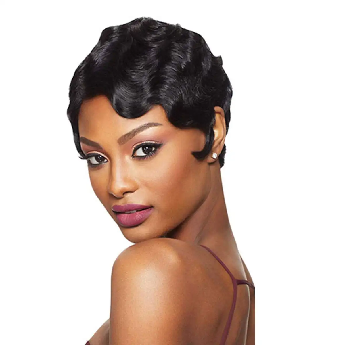 Rebecca Lace Front Pixie Cut Short Finger Wavy Curly Wig Real Retro African Black Wigs for Women Mommy Wig Natural Looking