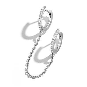 Huitan OnePCS Offre Spéciale deux <span class=keywords><strong>trous</strong></span> Piercing boucles <span class=keywords><strong>d</strong></span>'oreilles pour femmes brillant cristal Zircon <span class=keywords><strong>3</strong></span> métal couleur chaîne <span class=keywords><strong>boucle</strong></span> <span class=keywords><strong>d</strong></span>'<span class=keywords><strong>oreille</strong></span> bijoux de fête - Product Image 4
