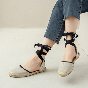<span class=keywords><strong>Sandalias</strong></span> Planas Beige <span class=keywords><strong>de</strong></span> <span class=keywords><strong>Esparto</strong></span> para Mujer, con Punta Cerrada y Amarre <span class=keywords><strong>al</strong></span> <span class=keywords><strong>Tobillo</strong></span>, Zapatos <span class=keywords><strong>de</strong></span> Verano Estilo Coreano, Antideslizantes, Tipo Espadrilles <span class=keywords><strong>de</strong></span> Pescador - Product Image 6