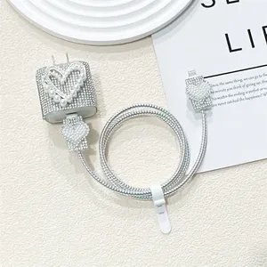 Housse de <span class=keywords><strong>chargeur</strong></span> de luxe Love Heart Diamond Set pour <span class=keywords><strong>IPhone</strong></span> <span class=keywords><strong>11</strong></span> 12 13 14 <span class=keywords><strong>18W</strong></span>-20W Sparkle Clear Charge Protection Cover Charger Sleeve - Product Image 5
