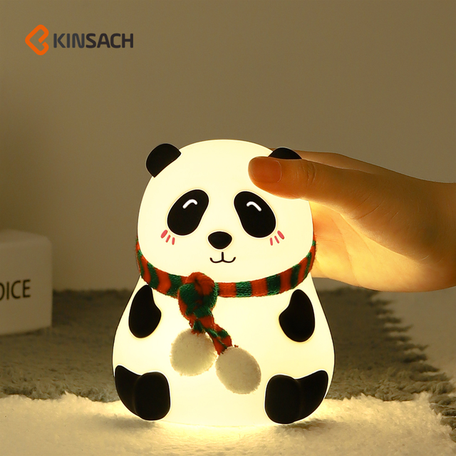 Night Light for Kids Silicone Smiling Eyes Panda Nursery Lights USB Rechargeable LED Lamp for Girls and Boys Bedrooms