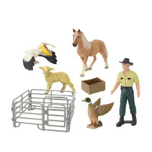 Children pretend play set horse sheep figure toy plastic farm animal model