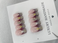 Lot de 10 faux ongles en PMMA peints à la main, forme cercueil, magnifiques, de luxe, design personnalisé, faits à la main pour les doigts