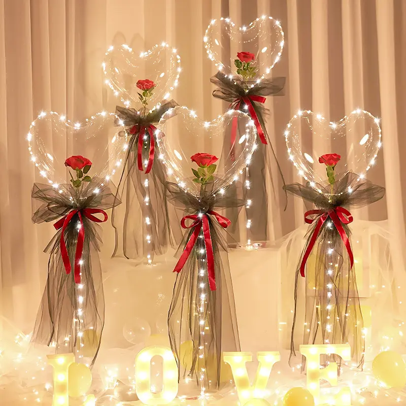 Valentinstag Herz LED Rose Bobo <span class=keywords><strong>Ballon</strong></span> Glow Party Bouquet Luftballons Bobo Ball Hersteller Großhandel
