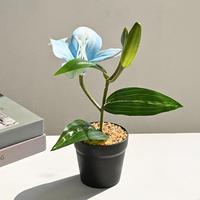 Plante artificielle en pot de lys, fausse fleur de lys, bonsaï avec pot noir pour la décoration de la maison, du bureau, des tables de mariage et de fête