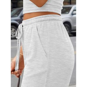 Ensemble de survêtement 2 pièces pour femme, débardeur sans manches et pantalon large, tenue décontractée d'été respirante gris clair - Product Image 6