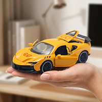 Mobil Sport SF90 Hypercar Skala 1/32, Model Diecast Mewah, 4 Pintu Dapat Dibuka, Mainan Alloy, Tarik Mundur, Baterai Lithium, Dilengkapi Lampu dan Suara