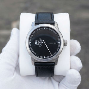 Luxury <b>Men</b> Mechanical Automatic Jumping Hour <b>Watch</b> <b>black</b> lacquered dial 904L stainless steel case Leather Wristwatch Logo Custom - Product Image 1