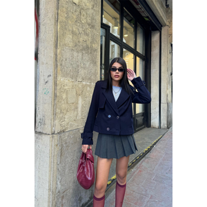 CASHMERE CROP 4-BUTTON JACKET <b>Navy</b> <b>Blue</b> <b>Blazer</b> Full Sleeve Woven Autumn Women's Jacket - Product Image 4