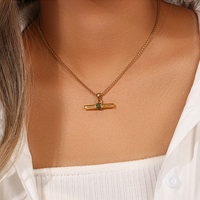 Collier de couple en acier inoxydable plaqué or 18 carats, bijoux tendance anti-ternissement, collier barre pour femmes et hommes, cadeau de Noël