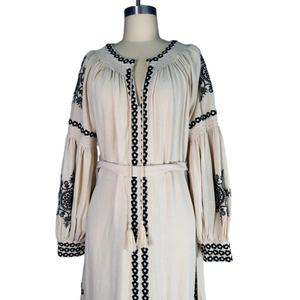 Vestido Largo Informal de Estilo Bohemio Vintage para Mujer, con Mangas Largas, Bordados, Cuello en V y Tirantes, Vestido Holgado - Product Image 1