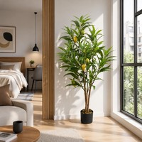 Arbre fruitier artificiel réaliste de 1,5 m avec logo personnalisé, plante de mangue artificielle en pot, feuillage en PEVA, tige en bois naturel pour la maison et le jardin