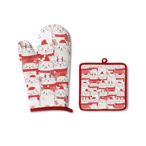 christmas good quality digital printed anti scalding high temperature resistance BBQ oven gloves Microwave oven gloves for kids