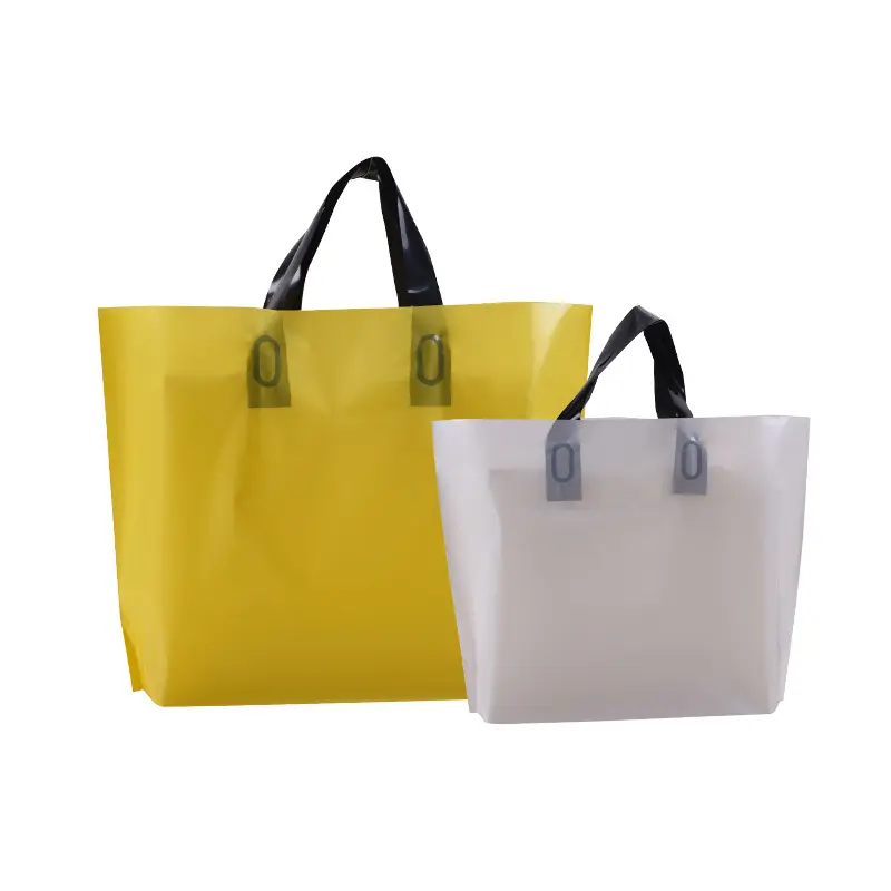 Bolsa de compras de plástico con asa de lazo suave para embalaje de ropa, con logotipo personalizado