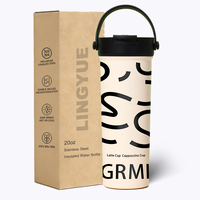Gobelet isotherme élégant à motif floral de 20 oz avec poignée portable, trois modes de consommation, en acier inoxydable 316, pour voiture