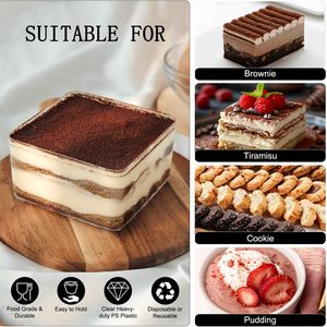 Caja de tiramisú de PS reciclable al por mayor, contenedor cuadrado transparente de plástico de grado alimenticio para postres, pan y pasteles con opción de estampado - Product Image 5