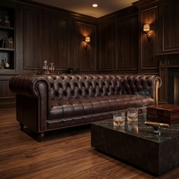 Chesterfield – ensemble de canapés en cuir véritable, meubles anciens, 3 places