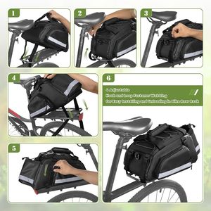 Sac de porte-bagages arrière pour vélo en bâche PVC, capacité 12L, sac isotherme, <span class=keywords><strong>bandes</strong></span> réfléchissantes, poignée renforcée, bandoulière amovible - Product Image 4