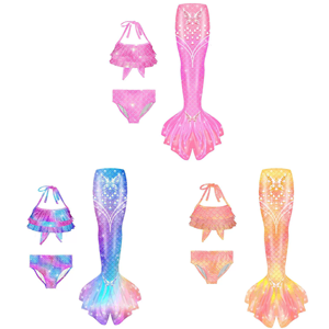 Ensemble de maillots de bain professionnels <span class=keywords><strong>pour</strong></span> <span class=keywords><strong>enfants</strong></span> d'été, motif de queue de sirène de dessin animé, respirant, en élasthanne/polyester, maillots de bain grande taille <span class=keywords><strong>pour</strong></span> filles - Product Image 4