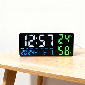 Grande horloge murale numérique LED à double alarme intelligente pour chambre à coucher, affichage de la température/<span class=keywords><strong>date</strong></span>/semaine, télécommande, mémoire, alimentation par batterie USB, décoration - Product Image 5