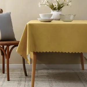 High quality hot selling plain style kitchen table cover wave edge drooping dining table decor customized table cloth