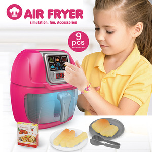 Ensemble de cuisine pour enfants 9 pièces avec lumières, pour jeu d'imitation, comprenant des aliments simulés à changement de couleur et des ustensiles de cuisson pour friteuse à air - Product Image 1