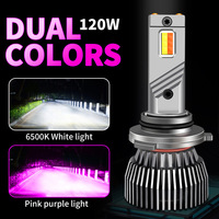 Phares LED bicolores, feux antibrouillard H11 haute puissance rose, H3 violet, H8 blanc, 9006 double tube en cuivre PSX24W/PSX26W 12V 12000 Lumens