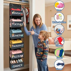 6-<b>Shelf</b> Hanging Closet Organizer for Kids Outfits Days of Week Labels & Clear Window Foldable Over Door Storage Organizer - Product Image 4
