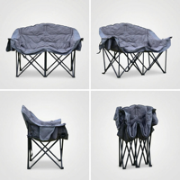 Chaise d'extérieur moderne de luxe surdimensionnée et portable à 2 places, pliable avec cadre en acier, idéale pour le jardin, la plage, le camping, la pêche et la randonnée