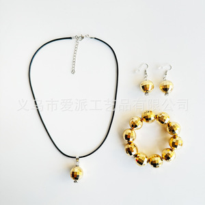 Disco Party Electroplated Ball Necklace Earrings <b>Bracelet</b> <b>Set</b> Rose Gold Geometric Fashion Jewelry - Product Image 2