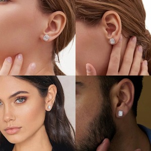 1 paire de boucles d'oreilles rectangulaires en acier inoxydable, zircone, argent, or, imitation diamant, bijoux de piercing, cadeaux pour femmes et hommes - Product Image 6