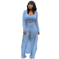 T1292 Ensemble 3 pièces en tricot Ensemble trois pièces Vêtements pour femmes Haut court Taille haute Pantalon large