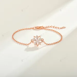 Custom 925 Sterling Silver Maple Leaves Bracelet with Bezel Setting and Rose Gold Plating Jewelry