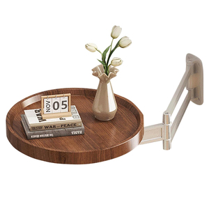 Wall Mounted Small <strong>Round</strong> <strong>Tray</strong> <strong>Table</strong> Foldable Coffee <strong>Table</strong> with Rotation Side <strong>Table</strong> for Living Room Bedroom - Product Image 2
