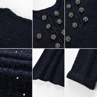Nouvelle Robe Tricotée Élégante pour Femme Automne Hiver 2026, Style Dame, Tissu Brillant, Double Boutonnage, Coupe Ajustée, Manches Longues
