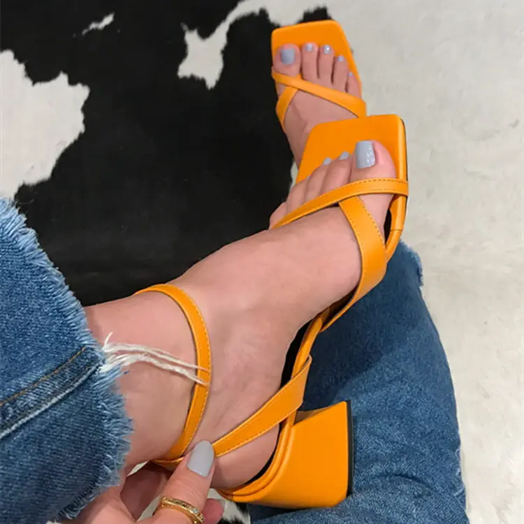 2023 fashion summer ladies square toe sandal block heels wedge heel platform slippers two wear sandals for women ladies