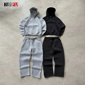 ชุดเซ็ตเสื้อฮู้ดดี้และกางเกงวอร์มทรงหลวมคุณภาพสูงแบบสั่งทำพิเศษ สไตล์วินเทจลำลอง ผ้าหนา สำหรับผู้ชาย ชุดออกกำลังกาย ผลิตโดยผู้ผลิตเสื้อผ้า - Product Image 1