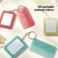 Lot de porte-clés 2-en-1 en acrylique pailleté, mini miroir rectangulaire et peigne à cheveux, breloque scintillante pour sac, accessoires pour femmes