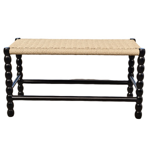 Tabouret français médiéval banc en bois massif tabouret de <span class=keywords><strong>lit</strong></span> simple rectangle tissé papier corde tabouret de dressage banc créatif - Product Image 4