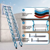 Échelle télescopique pliable en acier au carbone, facile à ranger, capacité de charge 300 kg, hauteur extensible 12,5 pieds, escalier escamotable pour grenier, usage domestique