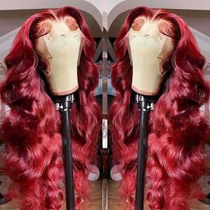 99J 13x4 dentelle avant bordeaux vin rouge eau corps vague pré-plumé perruque de cheveux humains pour les femmes couleur noire pour dentelle frontale <span class=keywords><strong>Wiggins</strong></span> - Product Image 2